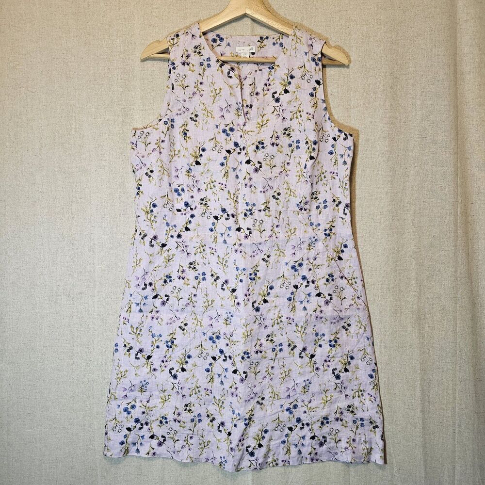 J Jill Love Linen Lilac Purple Floral Shift Dress Romantic Pockets Small Petite